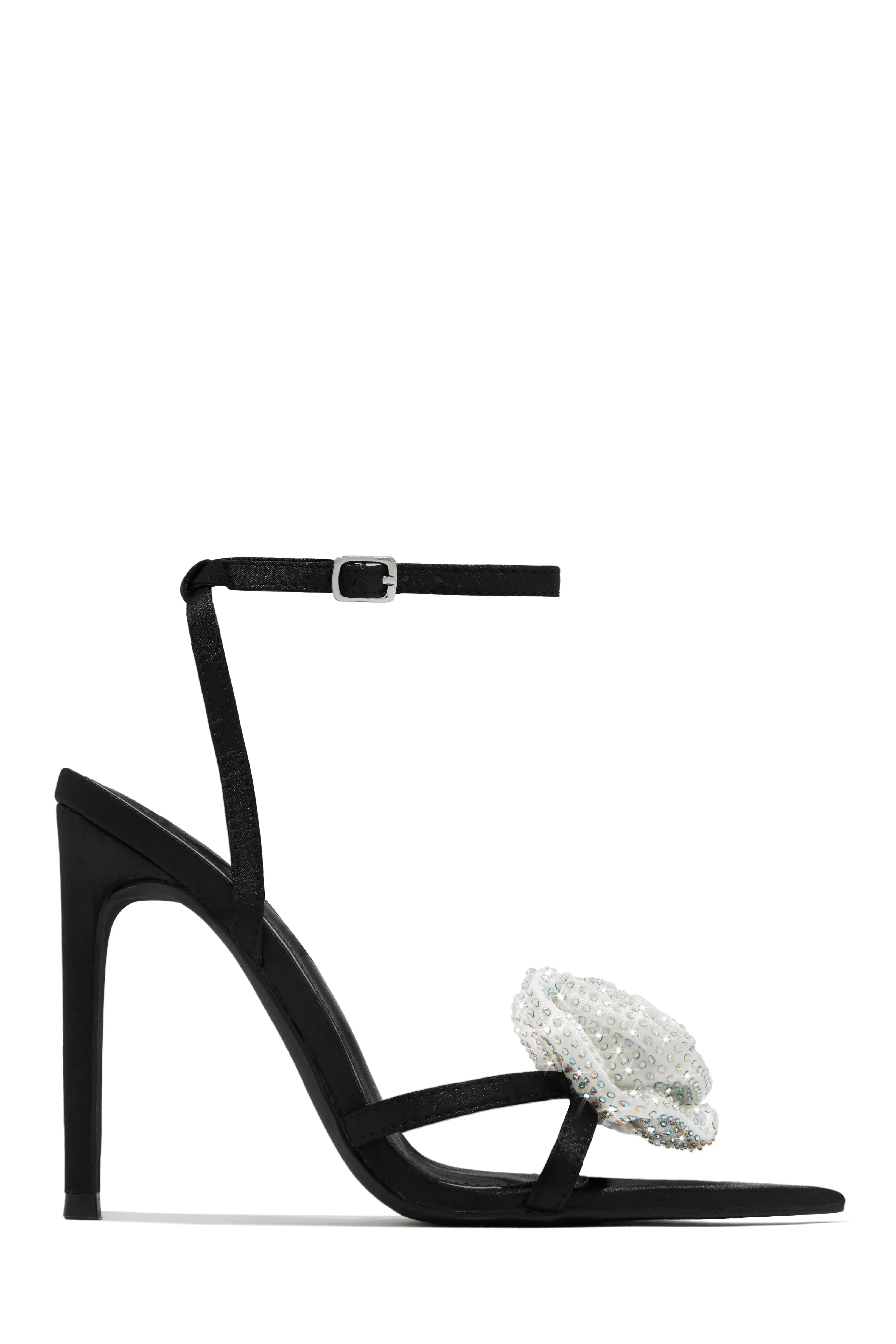 Rose Embellished Rose High Heels - White Black