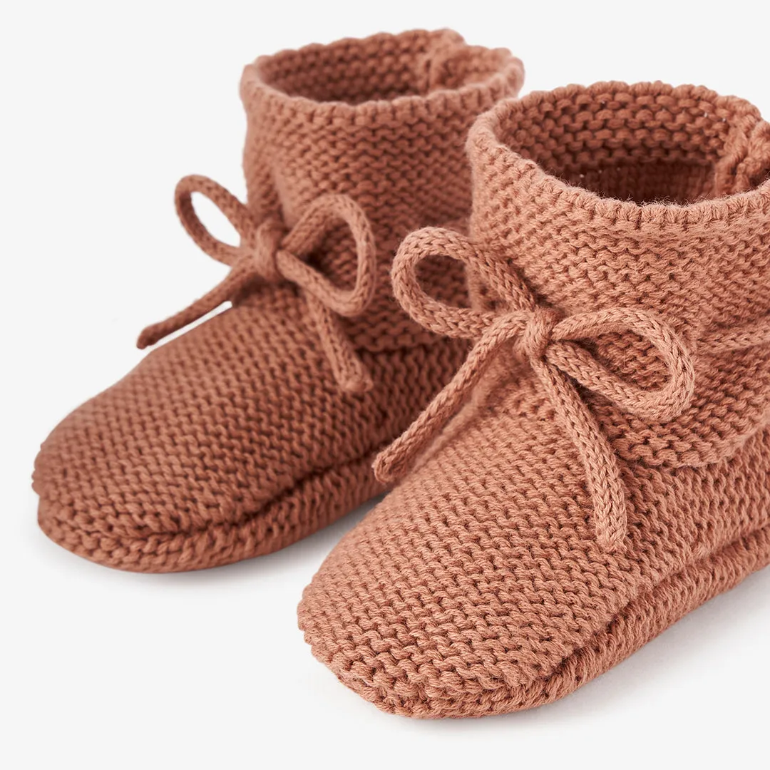 Rust Garter Knit Baby Booties