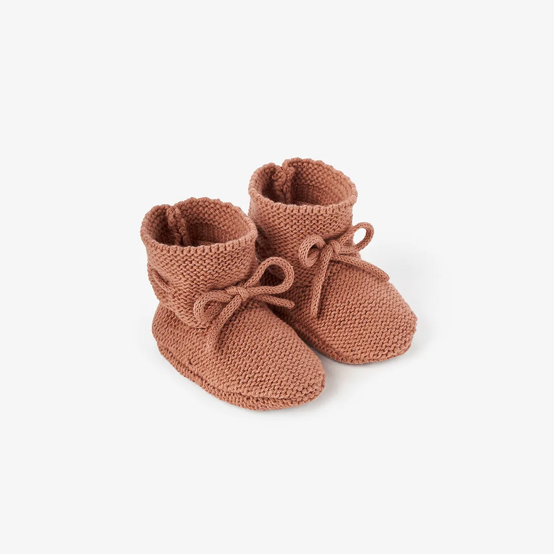 Rust Garter Knit Baby Booties