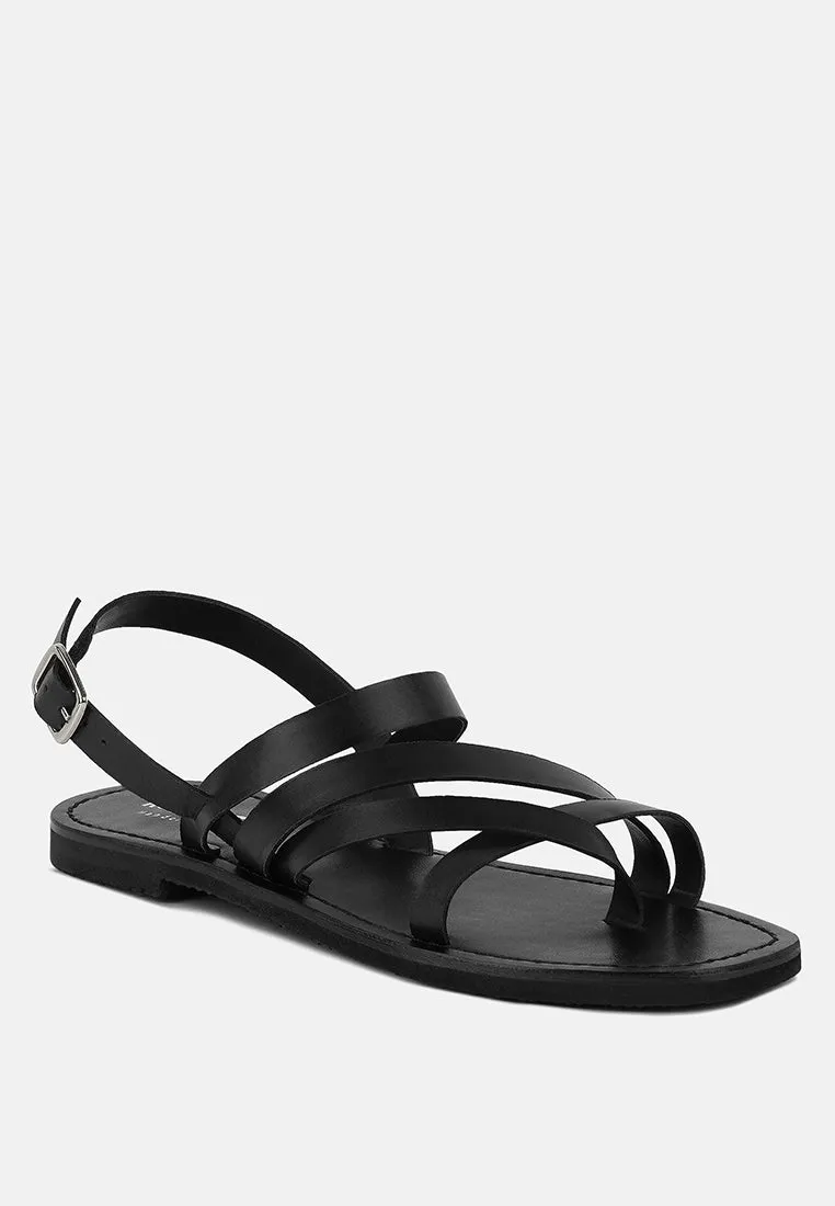 SLOANA Black Strappy Flat Sandals