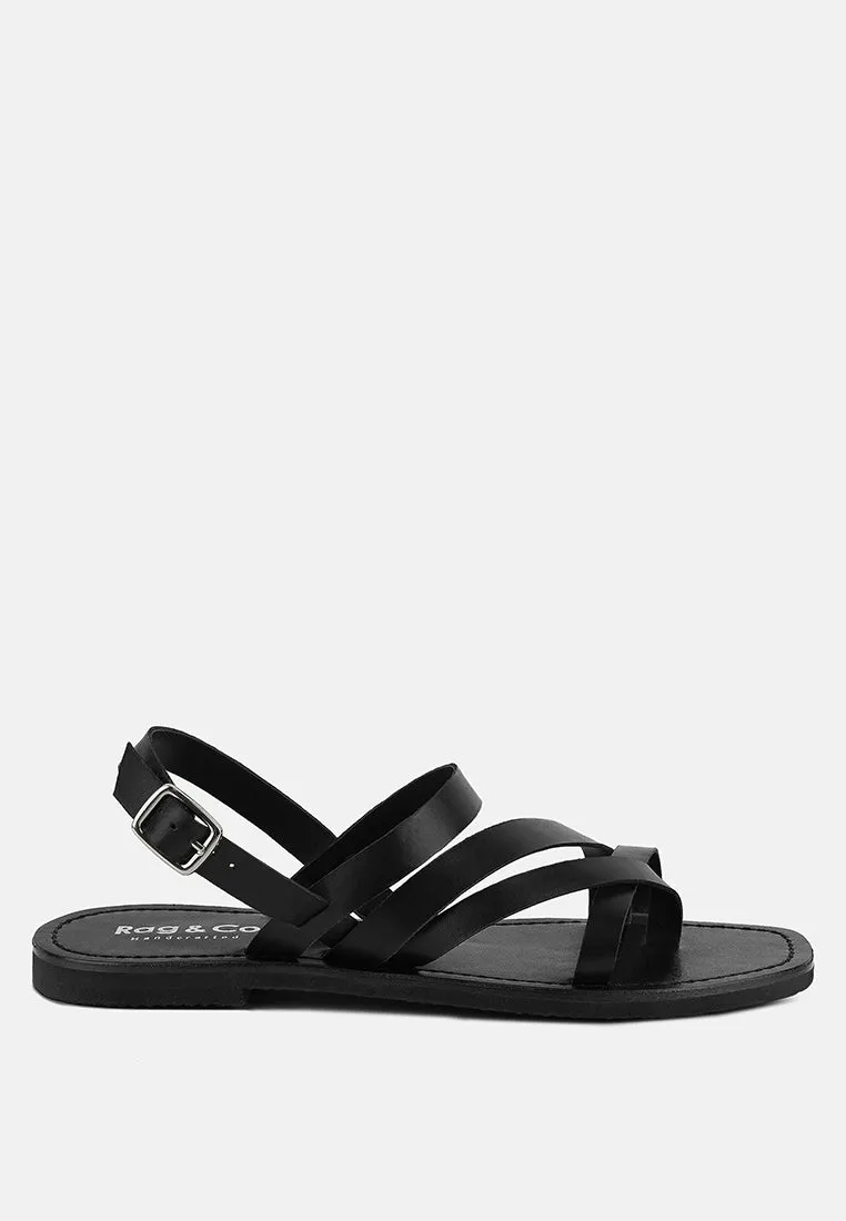 SLOANA Black Strappy Flat Sandals