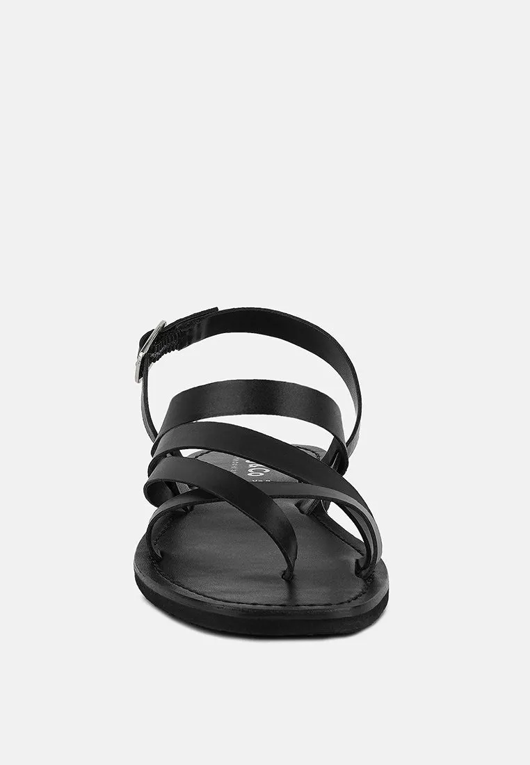 SLOANA Black Strappy Flat Sandals