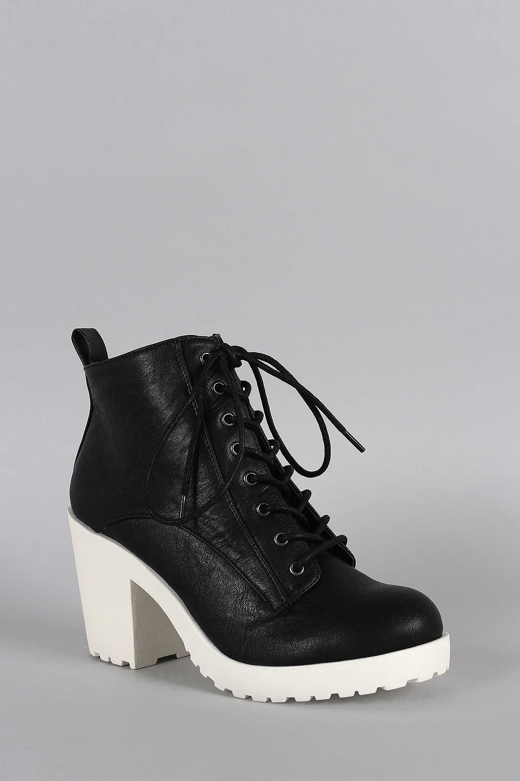 Soda Contrast Sole Lace Up Bootie