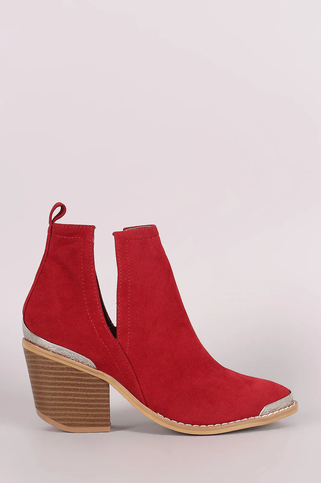 Suede Cutout Chunky Heeled Western Booties