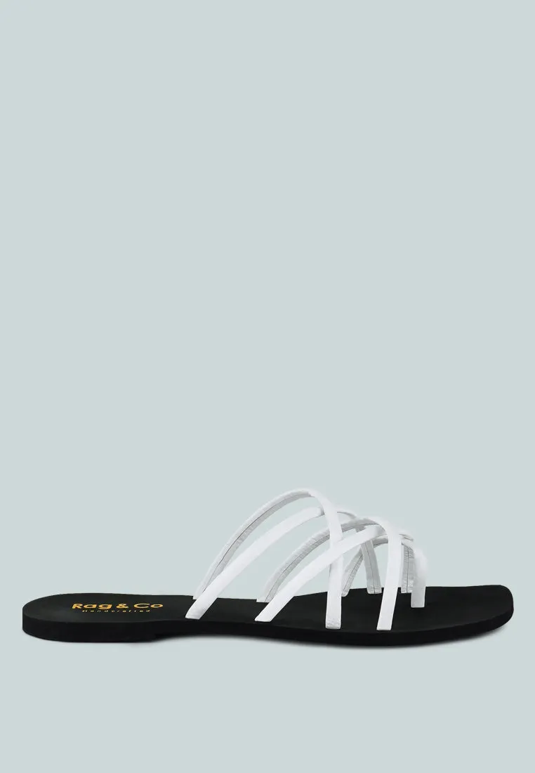 SWEETIN White Strappy Flat Slip On Sandals