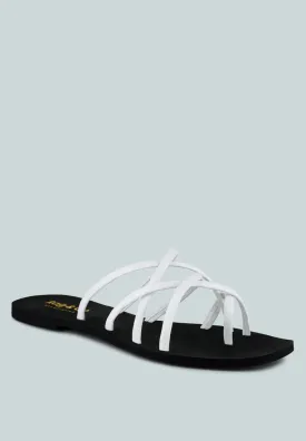 SWEETIN White Strappy Flat Slip On Sandals