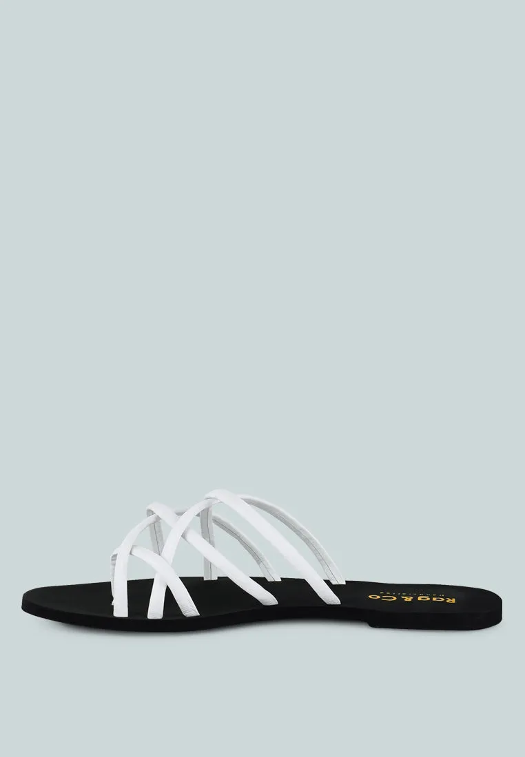 SWEETIN White Strappy Flat Slip On Sandals