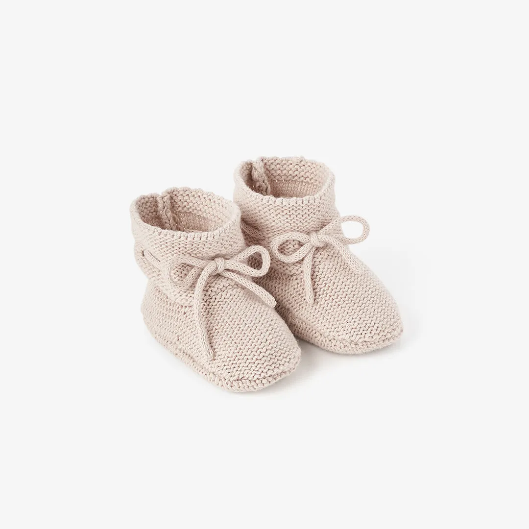 Taupe Garter Knit Baby Booties