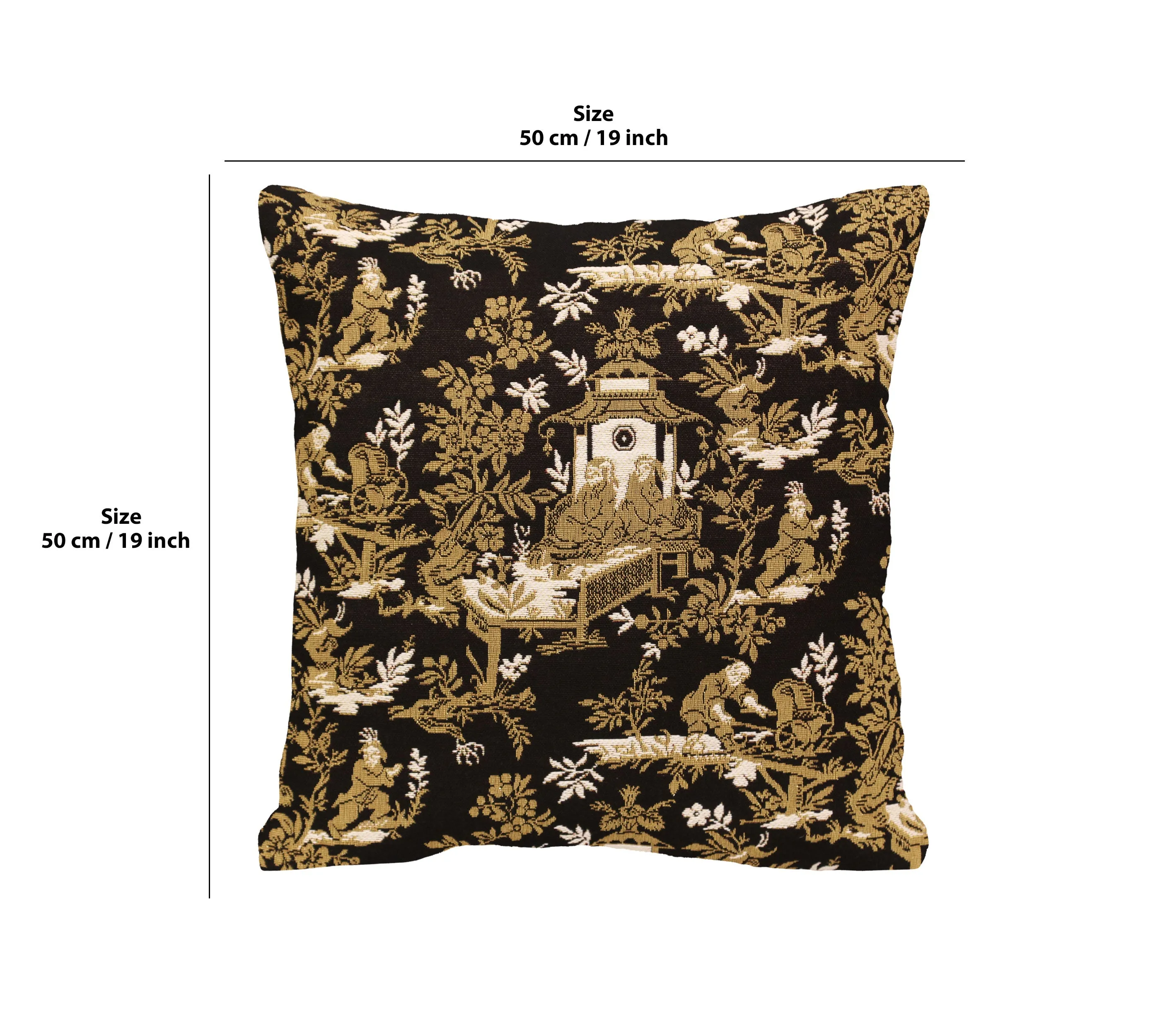 The Chinese on a Wheelbarrow Kiosk Black French Tapestry Cushion