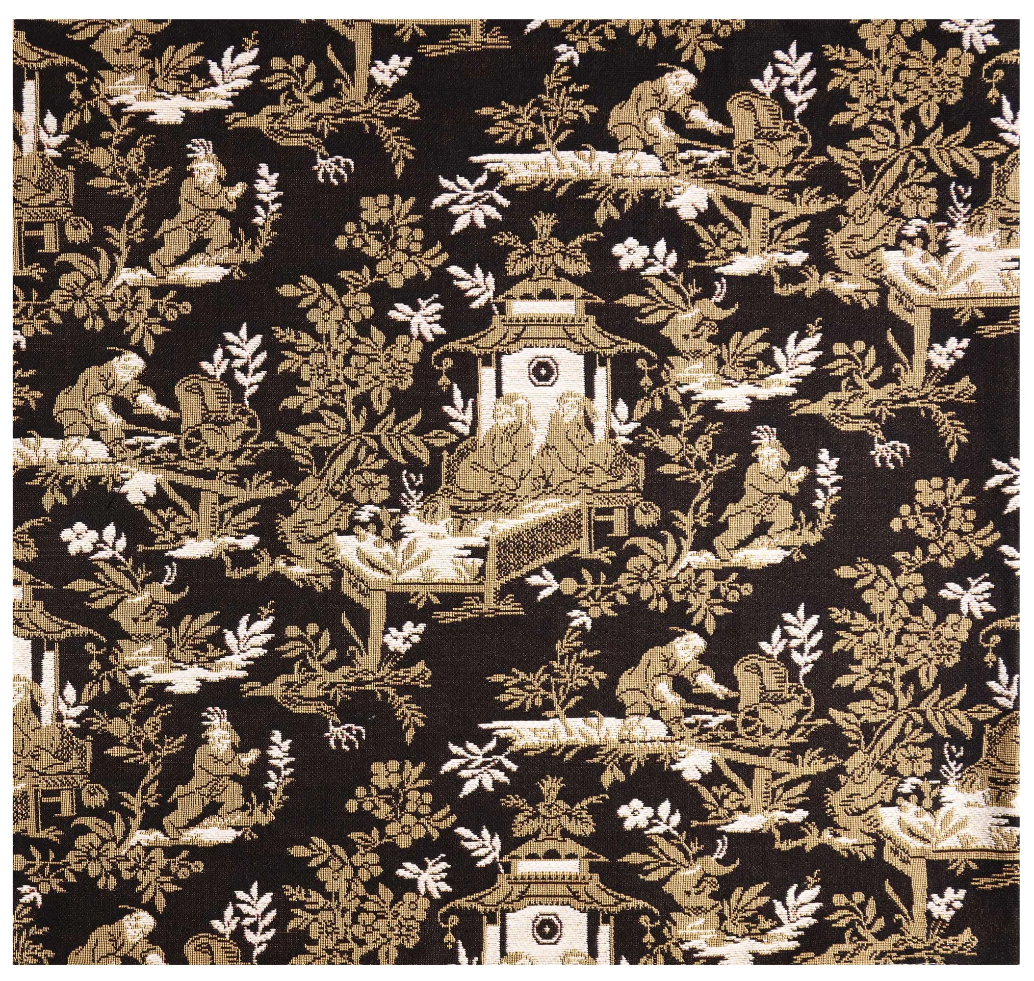 The Chinese on a Wheelbarrow Kiosk Black French Tapestry Cushion