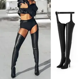 Trendy  Waist Belt Pointed Thigh High Stiletto Boots