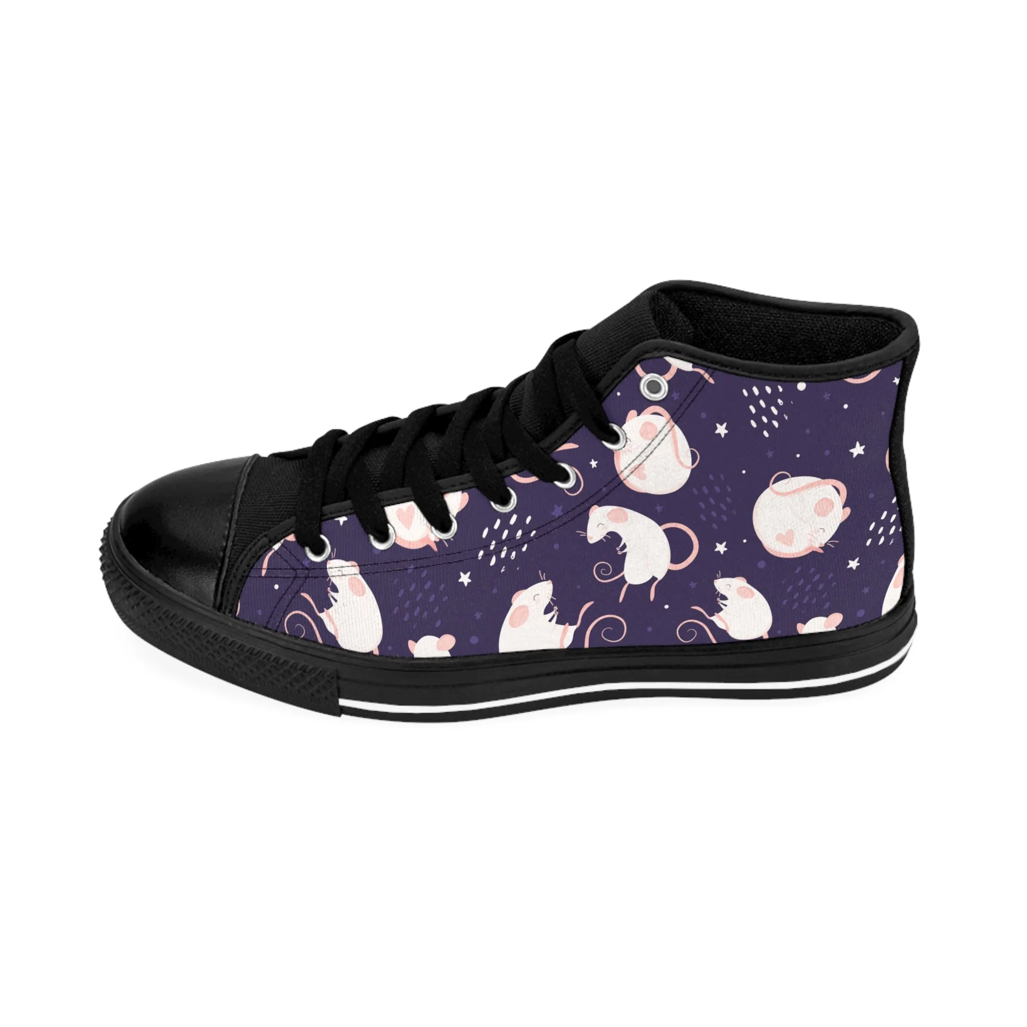 White Mouse Purple Background Women's Classic Sneakers