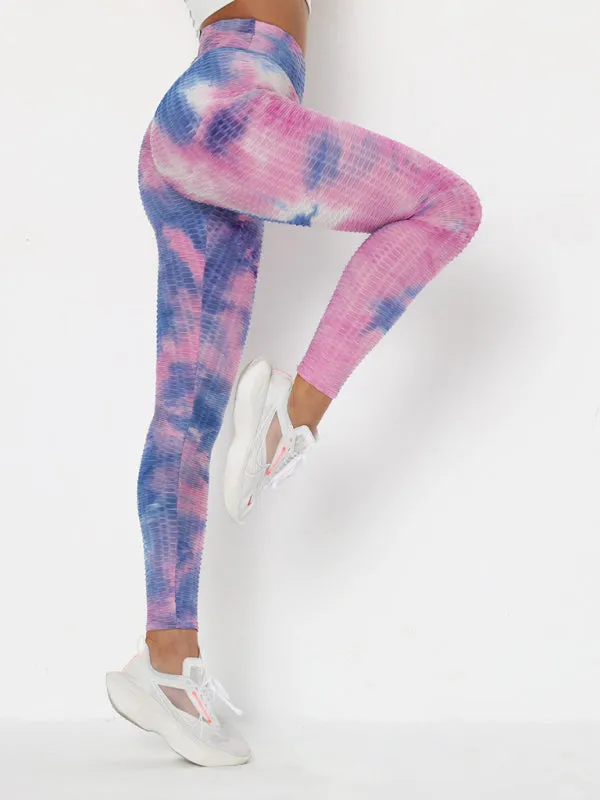 Women's ink jacquard tie-dye bubble fitness trousers