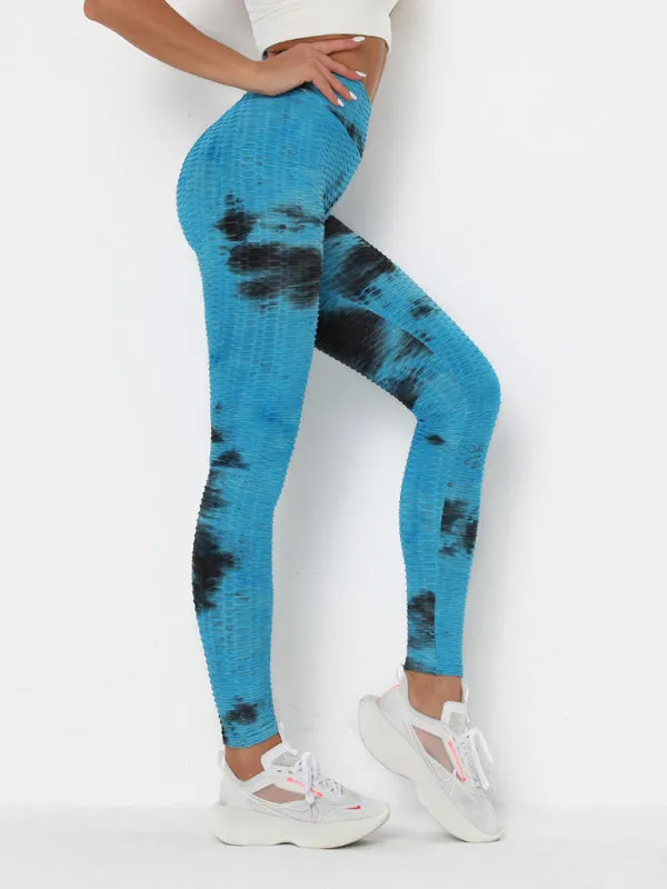 Women's ink jacquard tie-dye bubble fitness trousers