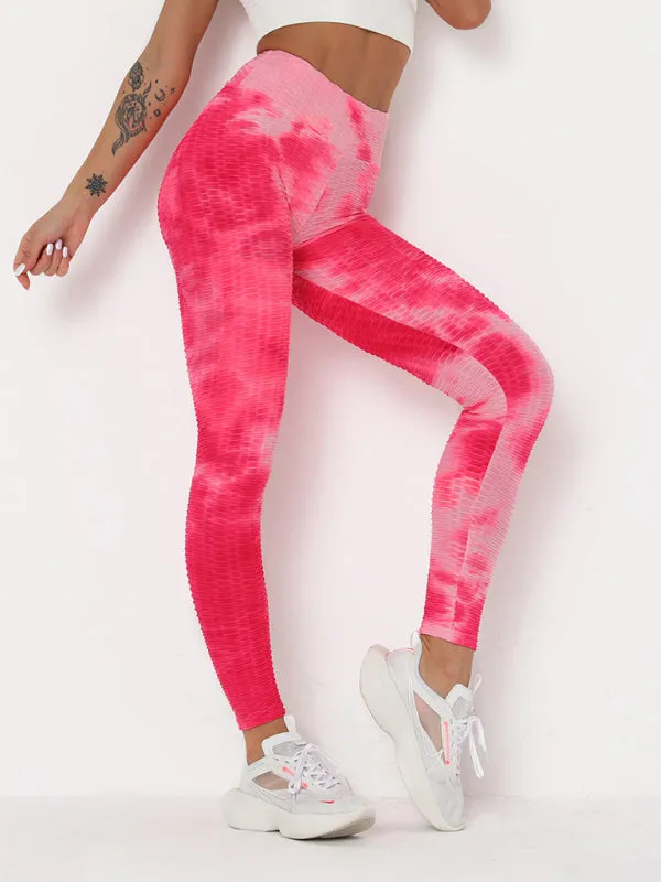 Women's ink jacquard tie-dye bubble fitness trousers