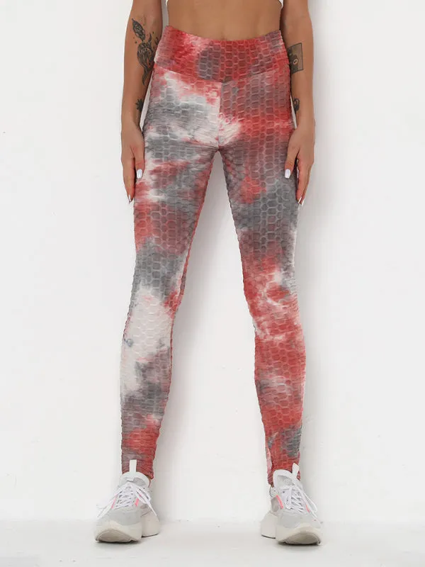 Women's ink jacquard tie-dye bubble fitness trousers