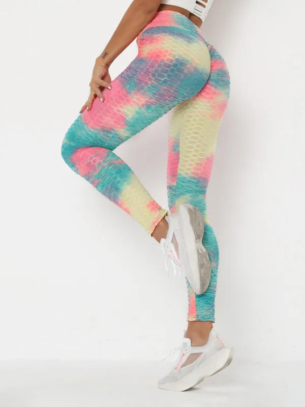 Women's ink jacquard tie-dye bubble fitness trousers