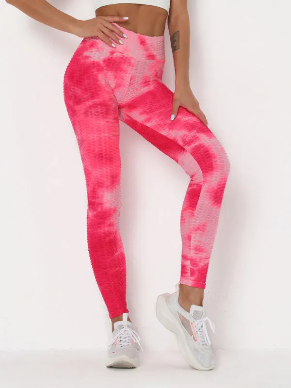 Women's ink jacquard tie-dye bubble fitness trousers