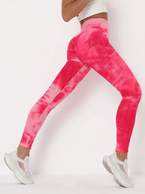 Women's ink jacquard tie-dye bubble fitness trousers