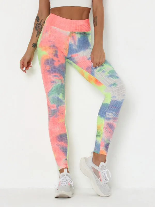 Women's ink jacquard tie-dye bubble fitness trousers