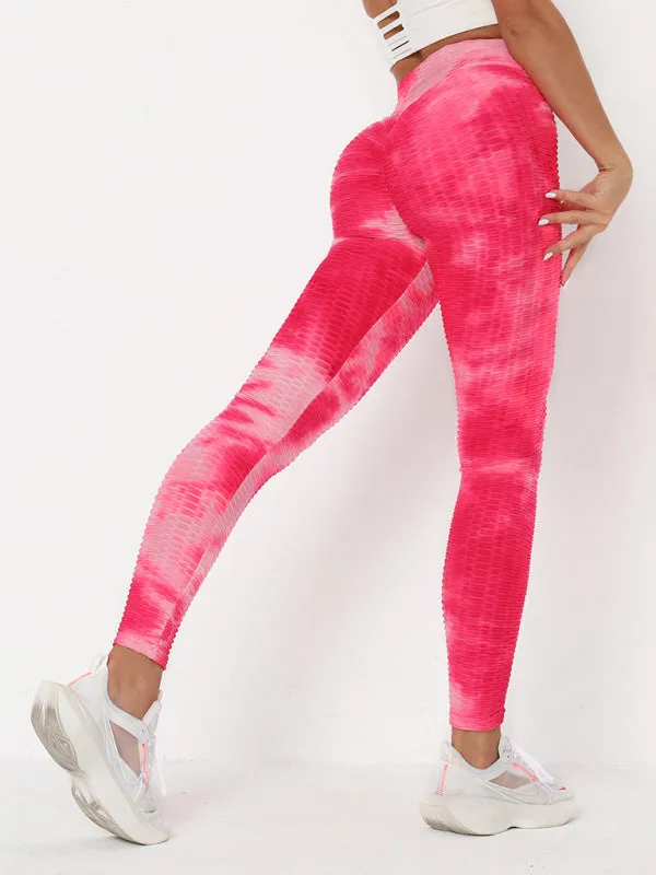 Women's ink jacquard tie-dye bubble fitness trousers