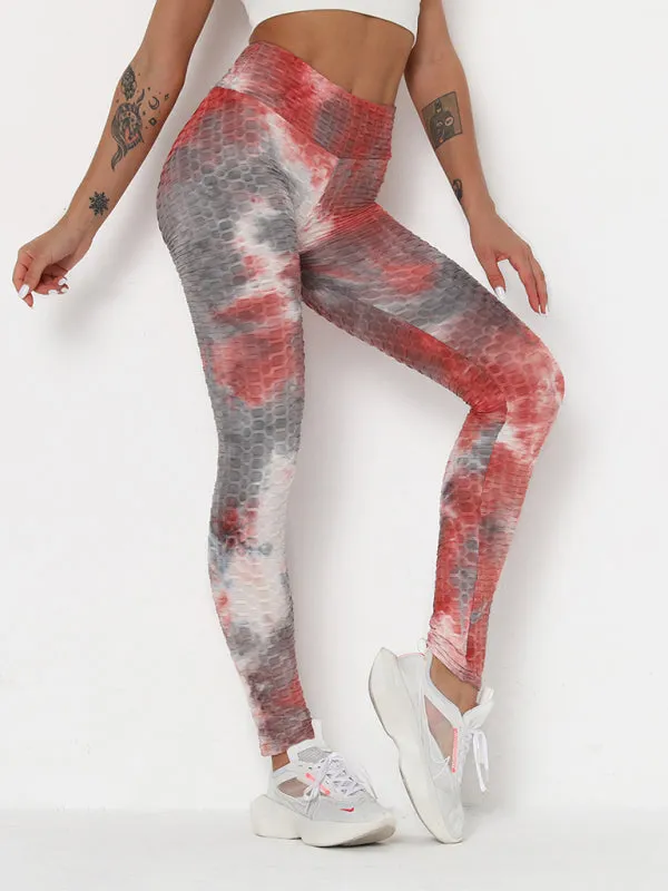 Women's ink jacquard tie-dye bubble fitness trousers