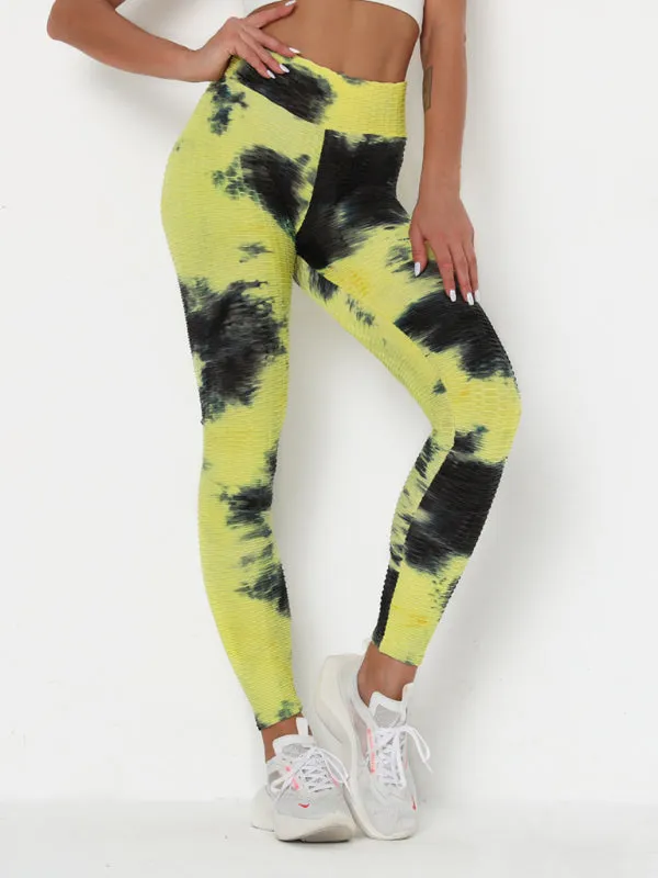 Women's ink jacquard tie-dye bubble fitness trousers