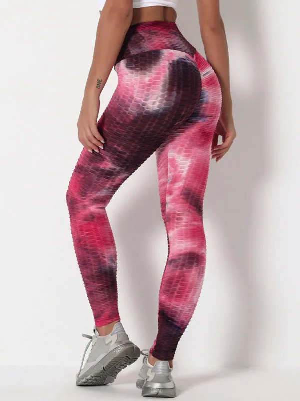 Women's ink jacquard tie-dye bubble fitness trousers