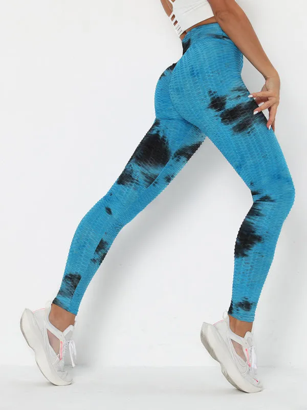 Women's ink jacquard tie-dye bubble fitness trousers