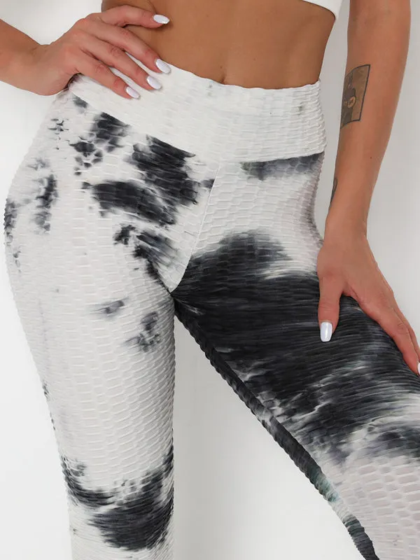 Women's ink jacquard tie-dye bubble fitness trousers